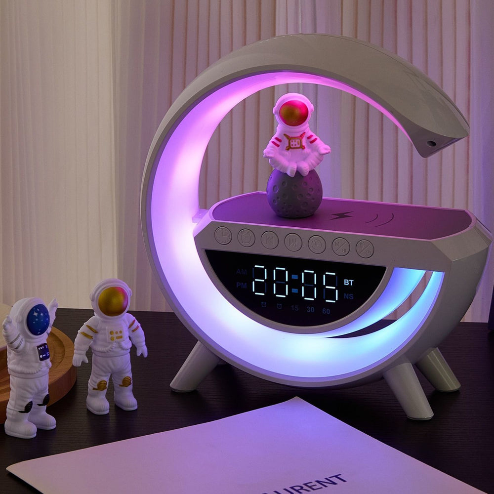 Power bank bluetooth speaker with volume control, alarm clock, ambient light, multifunctional desk lamp, night light - perfect birthday gift for him