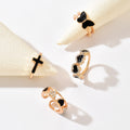 Wholesale heart ring set - european & american niche style, unique jewelry, black butterfly enamel cross, sweet & cool ring set