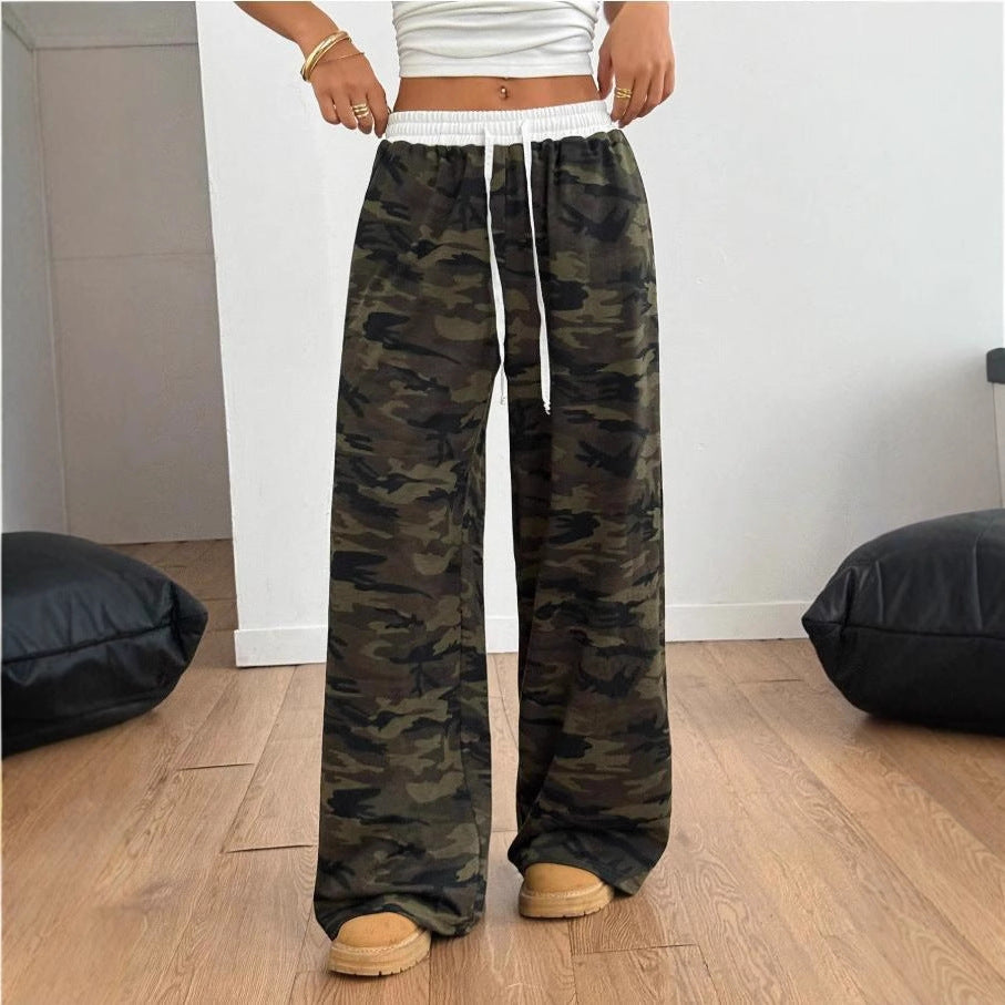 new european and american style american retro camouflage casual pants - loose fit, versatile, straight leg, slimming women's trousers