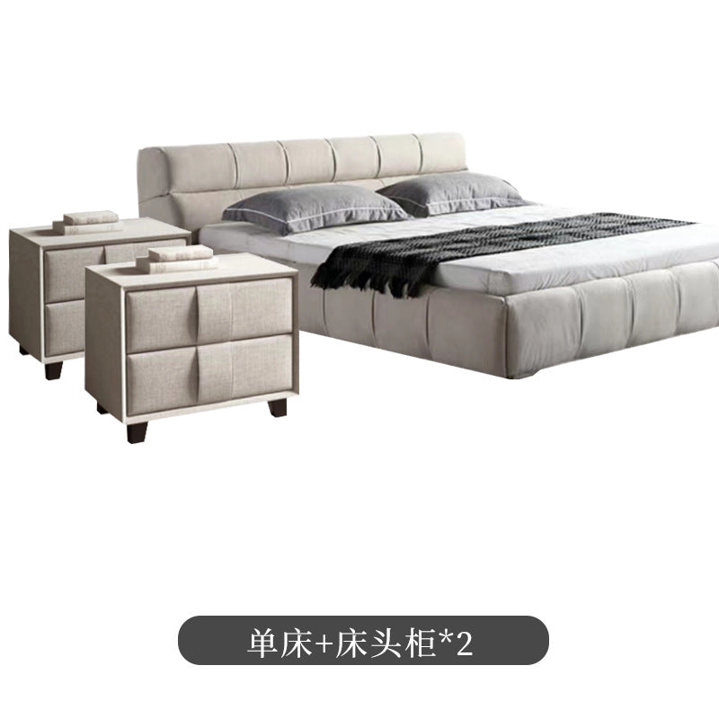 Puff bed - italian original, minimalist italian design, fully brushed velvet leather fabric upholstered double bed for master bedroom