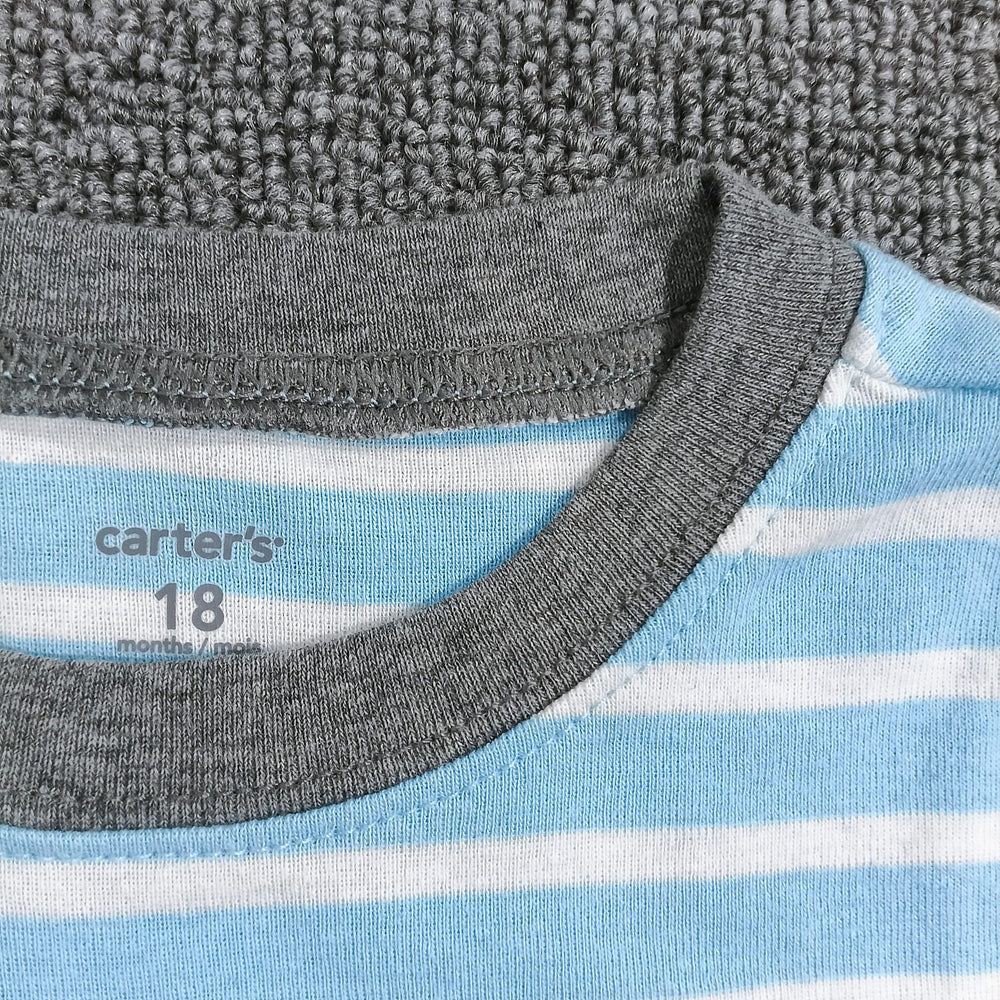 Original export carters boys' blue and white striped puppy print 100% cotton short-sleeve t-shirt, baby summer crew neck top