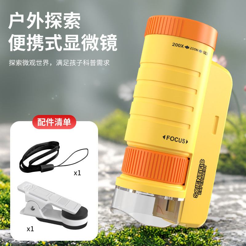 Kids' portable handheld microscope toy with stand - high-definition outdoor science experiment equipment for elementary and middle school students