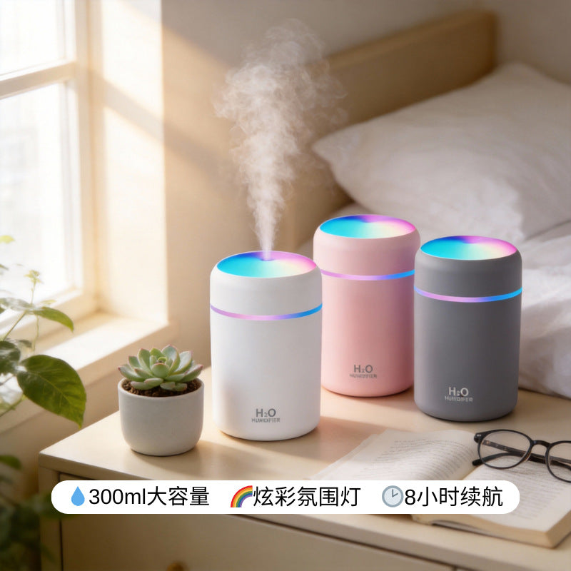 Small desktop air humidifier with ambient light, timer, portable mist, mini for car - cross-border e-commerce