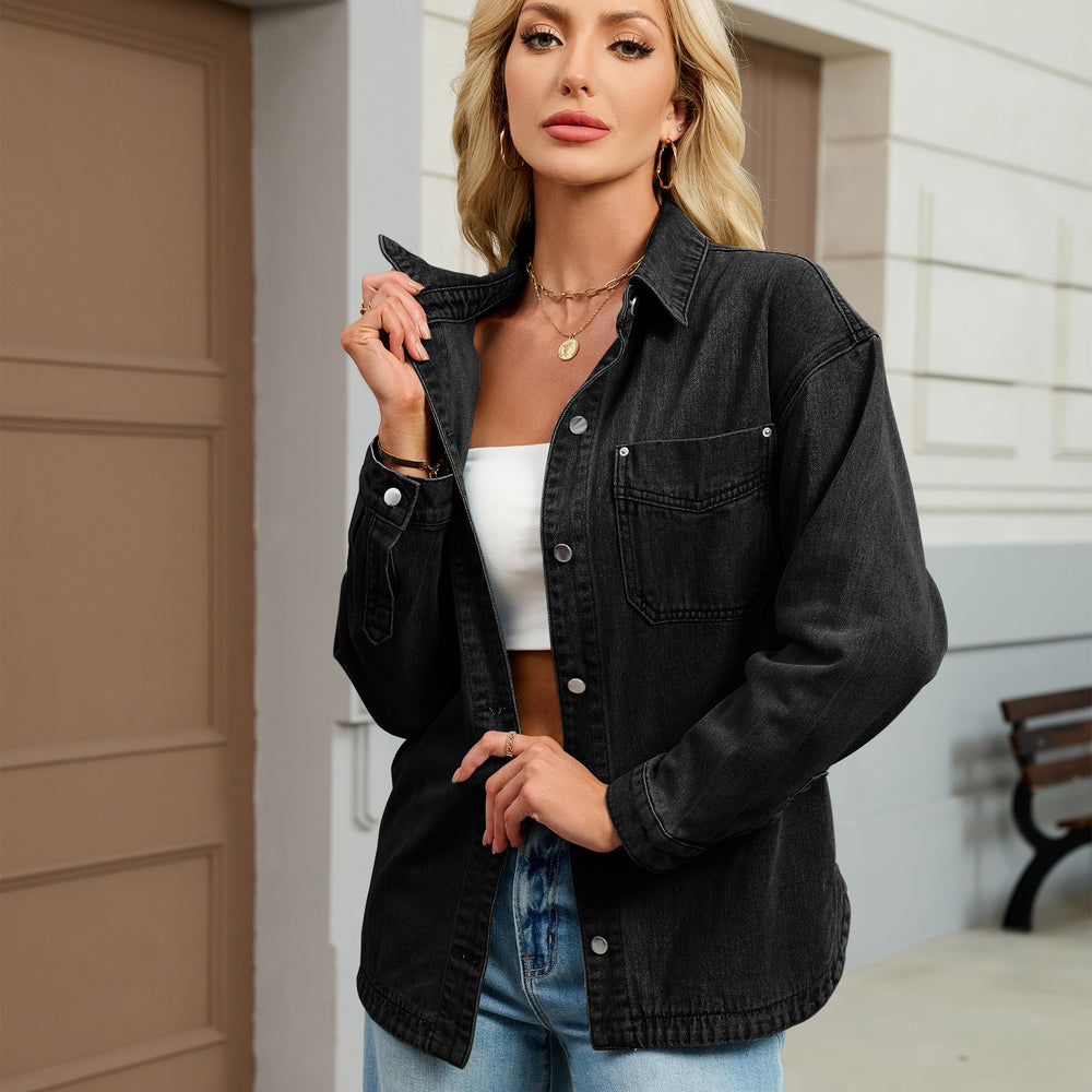 European and american cross-border e-commerce  new arrival washed vintage loose casual slit denim shirt jacket