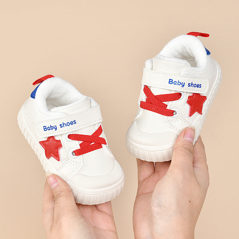 Toddler shoes for baby boys 0-1-3 years old, autumn/winter infant shoes for baby girls, soft sole children's shoes, fleece-lined and thickened cotton shoes