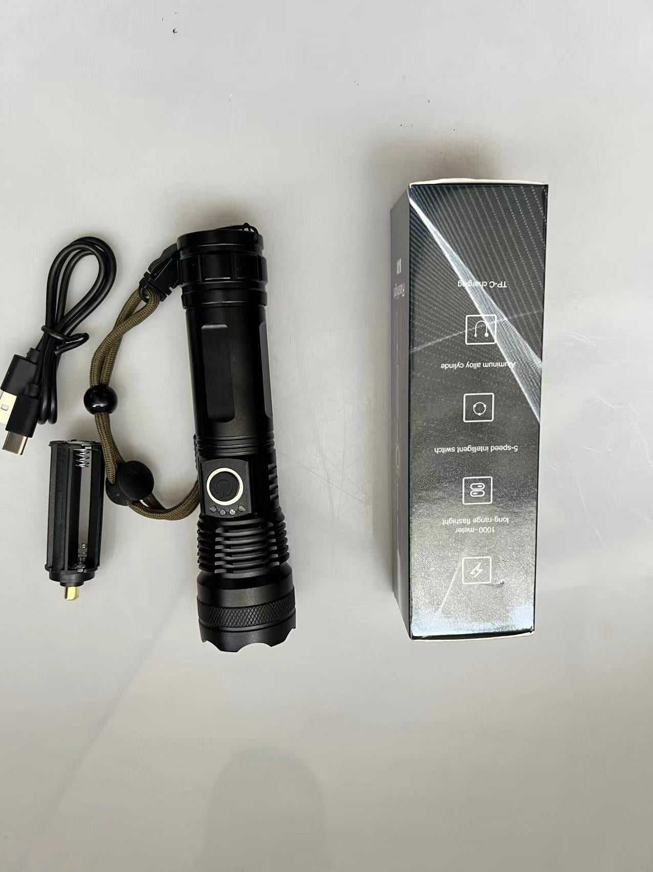 Cross-border P50 strong light power display LED long-range shooting P70 telescopic zoom night fishing USB charging strong light flashlight