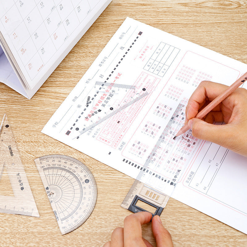 Deli 71961 Student Examination Four-piece Set Including Straight Ruler Triangle Plate Protractor Answer Sheet Ruler Wholesale