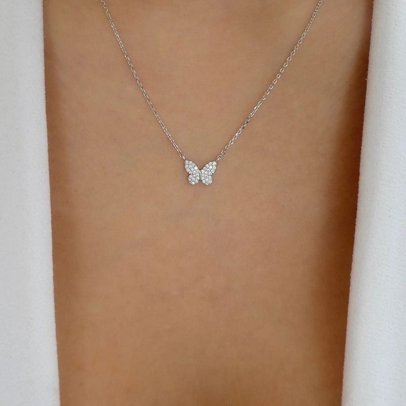 Butterfly necklace wholesale european and american cross-border new style full diamond jewelry simple fashionable versatile pendant women's niche clavicle chain