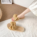 Women's flat sandals - fairy style, new korean style for summer 2024, versatile bowknot beach slides