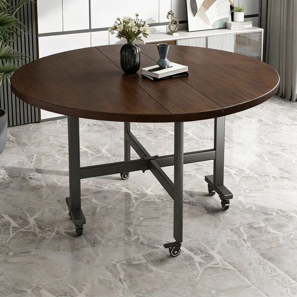 Foldable dining table - heavy duty, mobile, large round table - multi-functional dining table with wheels - storage round table - foldable