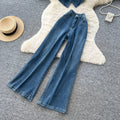 Korean style commute outfit: denim two-piece set for women - summer slim fit, high-waisted, effortless style