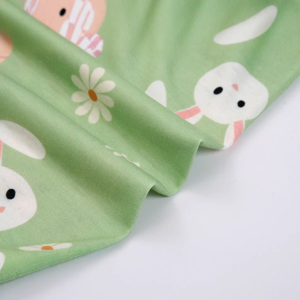 Flame-retardant fabric cross-border foreign trade summer girl home clothes full printed small fresh cute bunny 2-piece suit