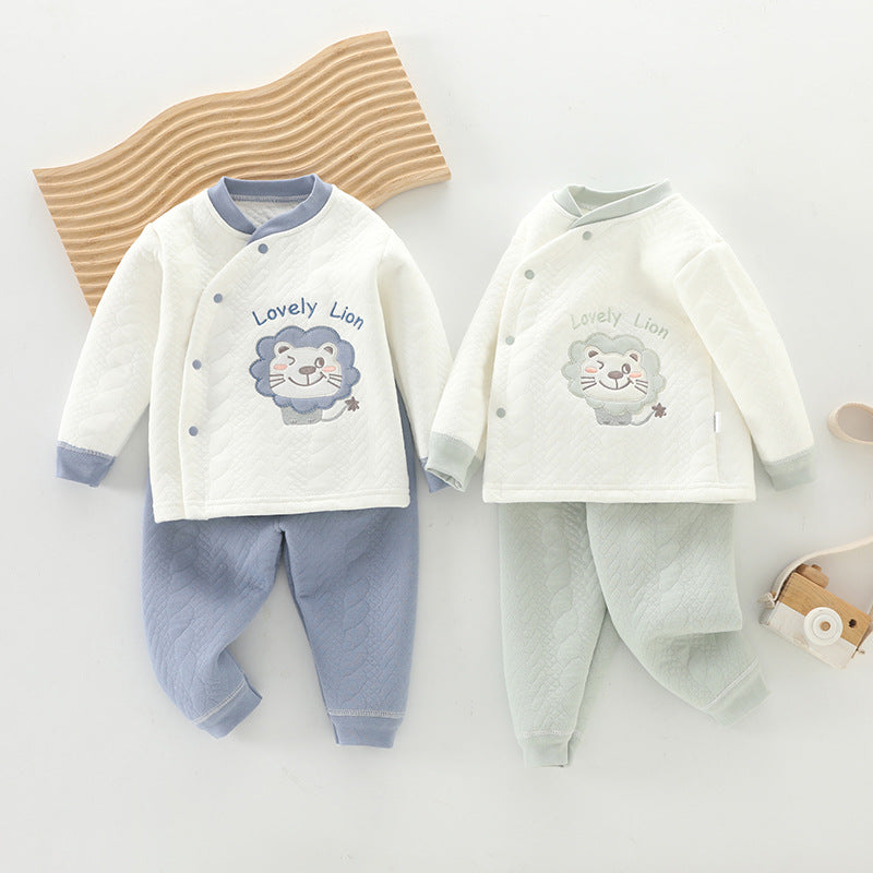 Baby heattech clothing suitfall and winter quilted high waist skin care children's men's and women's kidsintimatestwo-piece set baby clothes