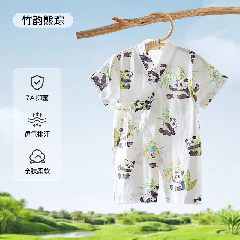 Baby summer romper bamboo cotton newborn unisex lightweight bodysuit air conditioning short sleeve crawling suit