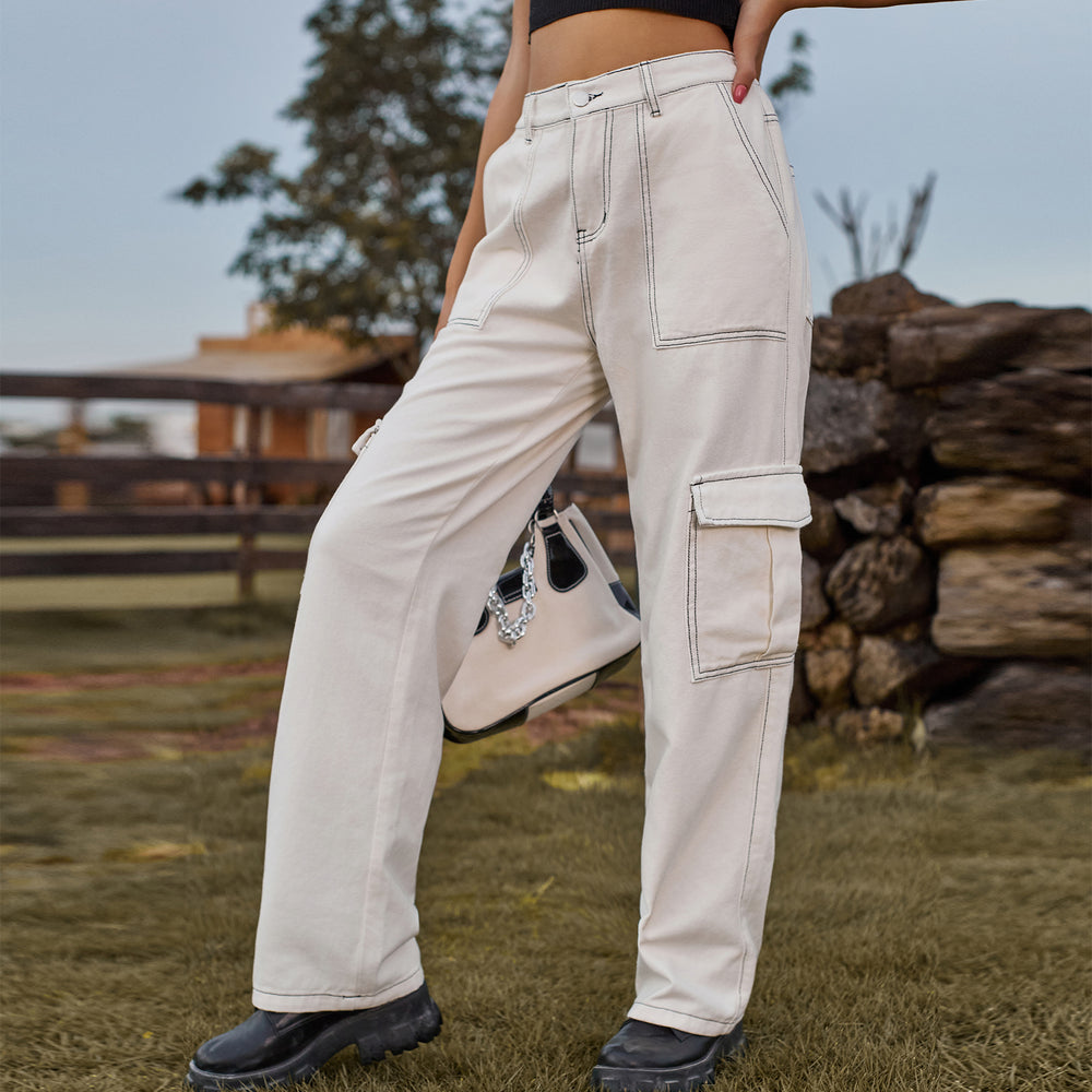 European and american cross-border e-commerce independent website  new american retro elastic waist denim cargo pants casual pants for women