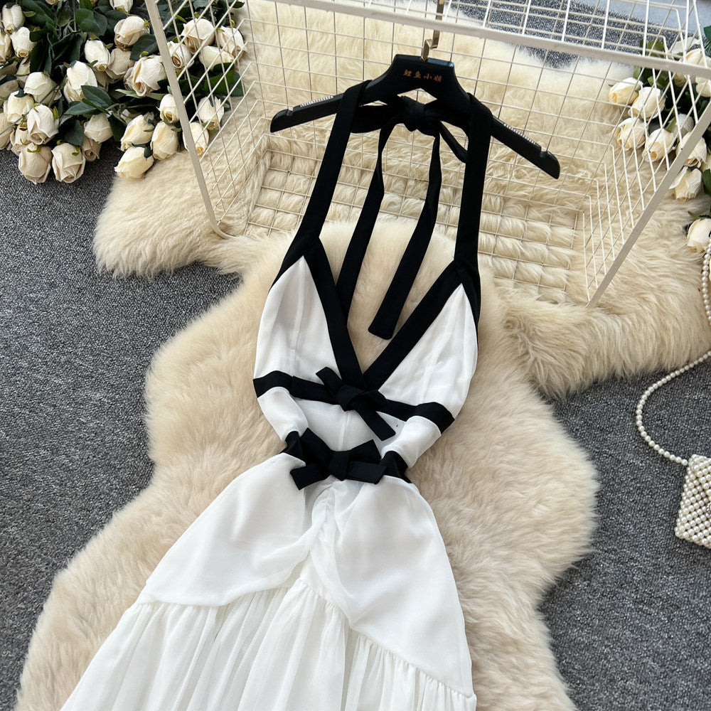 French seaside vacation elegant long skirt pure lust sexy sexy backless evening dress v neckhalter suspender dress