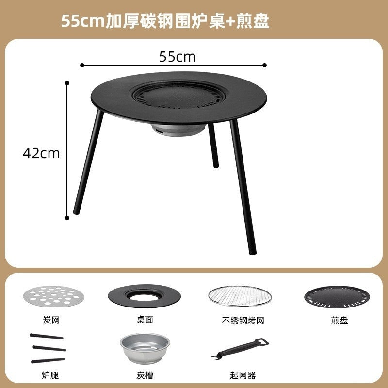 Outdoor bbq grill & tea brewing set - portable, detachable, smokeless patio bbq table - electric & charcoal dual-use grill