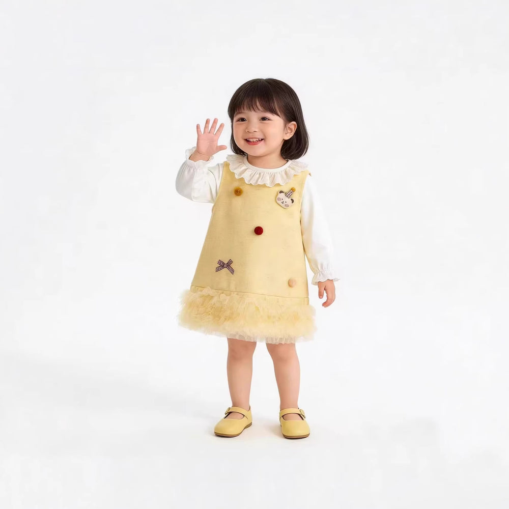 girls' chanel-inspired dress, spring collection, sweet princess sundress for kids, baby's first birthday dress, spring and autumn wear