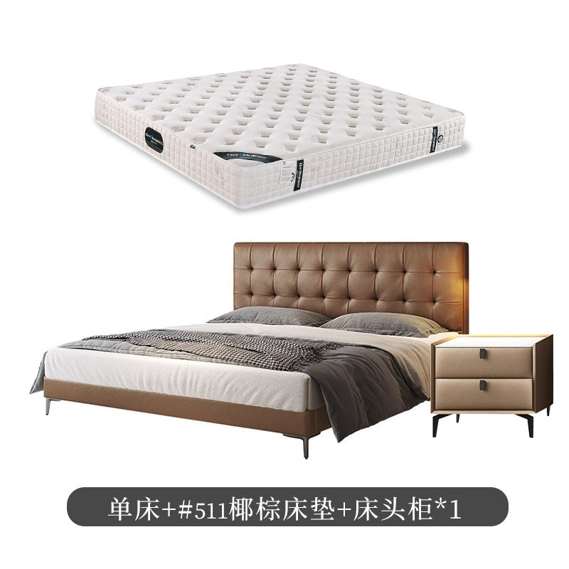 Chocolate leather bed - modern minimalist luxury wedding bed 1.8m - high-end bedroom double upholstered bed