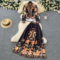 Palace style suit skirt for women new arrivalfrench waist puff sleeve printingtopshigh waist large hem long skirt