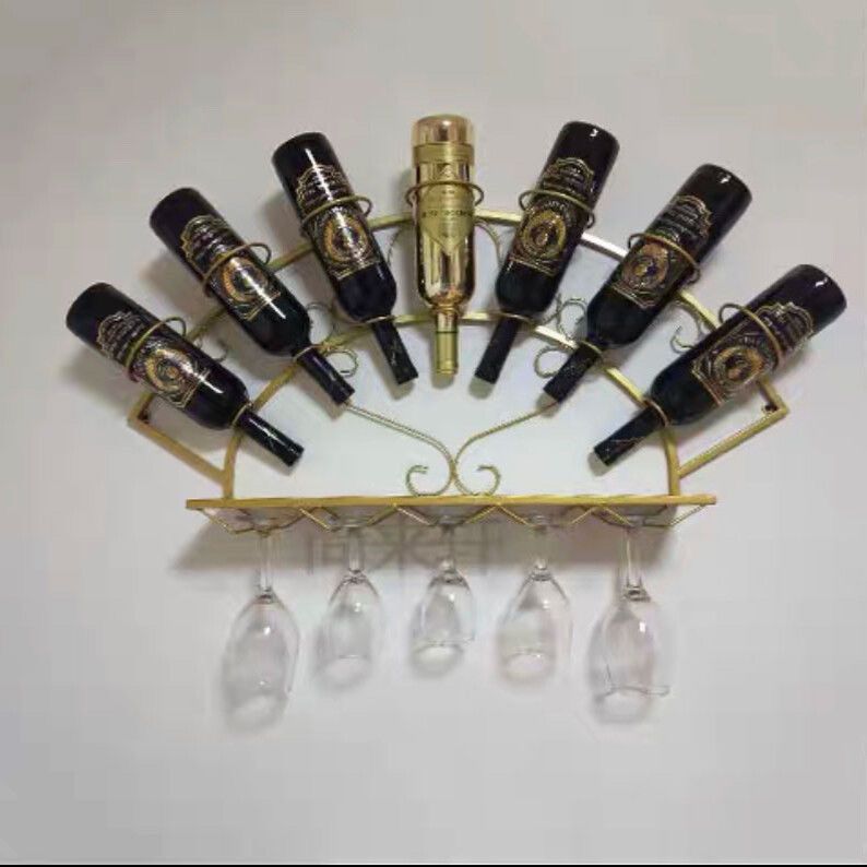 Iron wall-mounted wine rack ornaments wine bottle rack red wine rack storage rack wall-mounted hanging tall wine glass rack