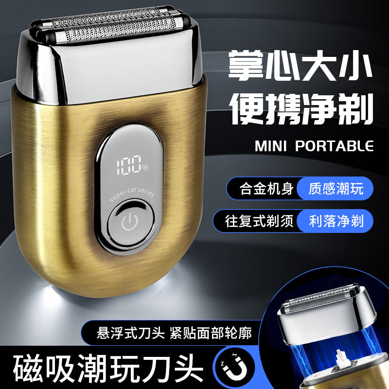 Men's electric shaver - digital display, mini reciprocating, magnetic attachment, triple blade head, portable alloy razor - cross-border wholesale