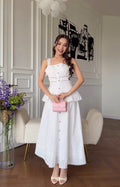 new white sleeveless a-line dress for women - summer workwear, high-waisted, fresh & chic maxi dress