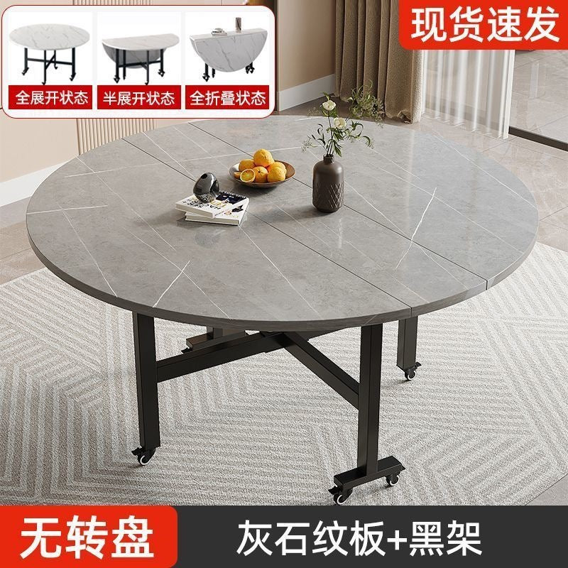 Assembled folding round table - compact, mobile, multi-functional table with wheels for home use (small apartments)