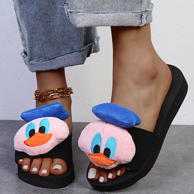 Plus size women's slippers for export, spring/summer 2024 new collection: elephant-themed chunky platform wedge slides, cartoon casual flip-flops