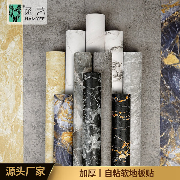 Non-slip marble self-adhesive soft floor sticker living room dining room cement floor tile thickened floor leather self-adhesive sticker