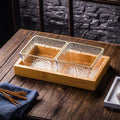 Gold-trimmed ripple pattern two-compartment fruit plate + wooden tray, heavy-duty plastic