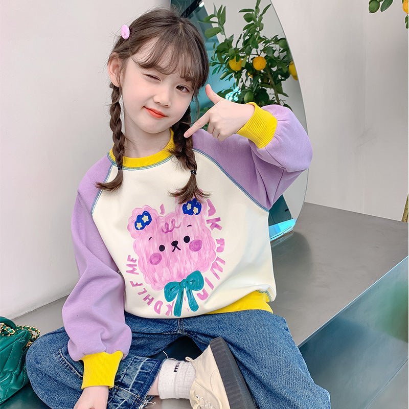 Girls' sweatshirt:  autumn/winter new arrival - stylish, trendy, long-sleeved, loose-fit top. perfect for spring, fleece-lined, cute kids' clothing