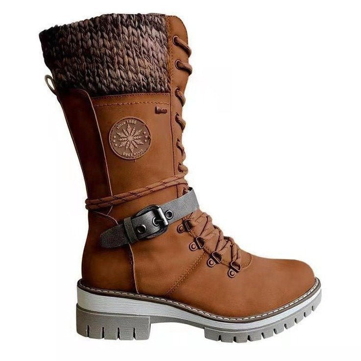Cross-border Martin boots women's 2022 autumn and winter  large size European and American snow boots medium tube thick heel round head women's knight boots