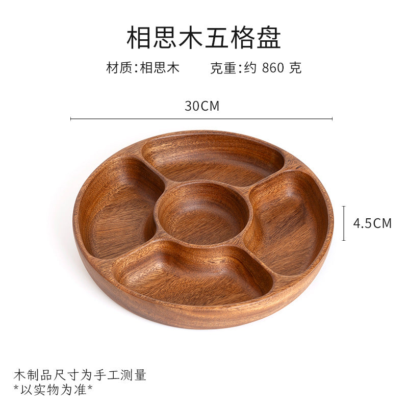 Walnut wood fruit platter solid wood round salad bowl dish dinner plate household kids fruit plate wholesale wooden tray