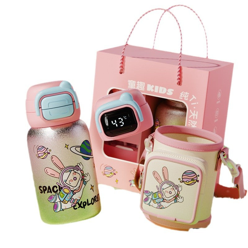 Pure titanium kids thermos cup with gift box, special water cup for primary school students, good-looking outdoor portable gift box straw cup