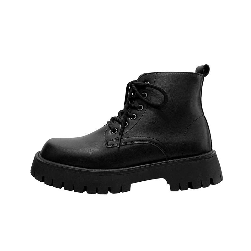 Men's spring new british style leather shoes black martin boots motorcycle side zipper height increasing thick sole mid-top workwear short boots
