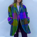 autumn european and american cross-border women's fashion: -ready long-sleeved, collared, color-blocked wool blend overcoat with print