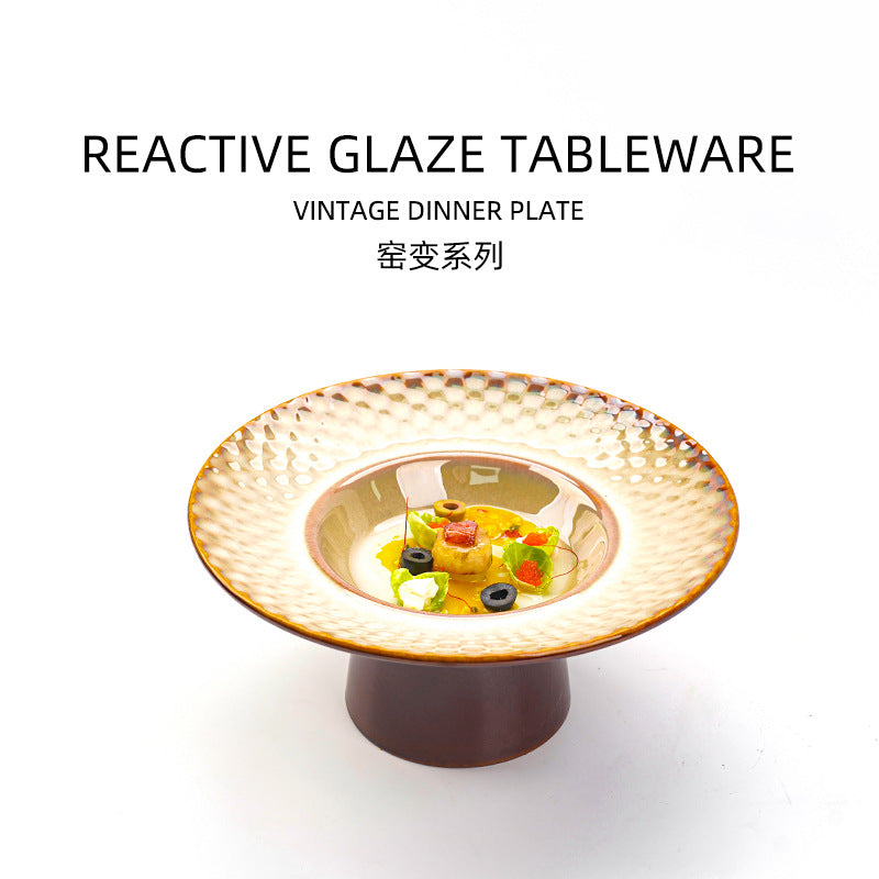 Vintage creative personalized ceramic high-footed plate - stylish stone texture dessert, pastry, and soup serving dish for restaurants and hotels