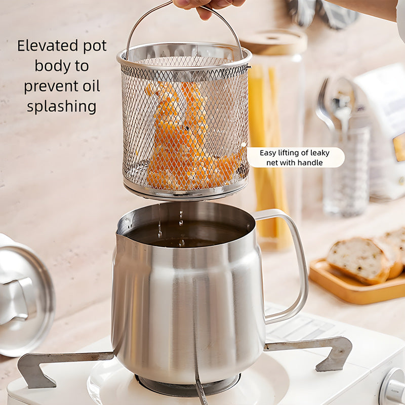 Multifunctional 304 stainless steel deep fryer with strainer, kitchen home use grease separator, lard container, large capacity oil storage pot