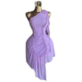 European and american cross-border women's fashion:  autumn new arrival - elegant asymmetrical one-shoulder ruffle trim bodycon dress