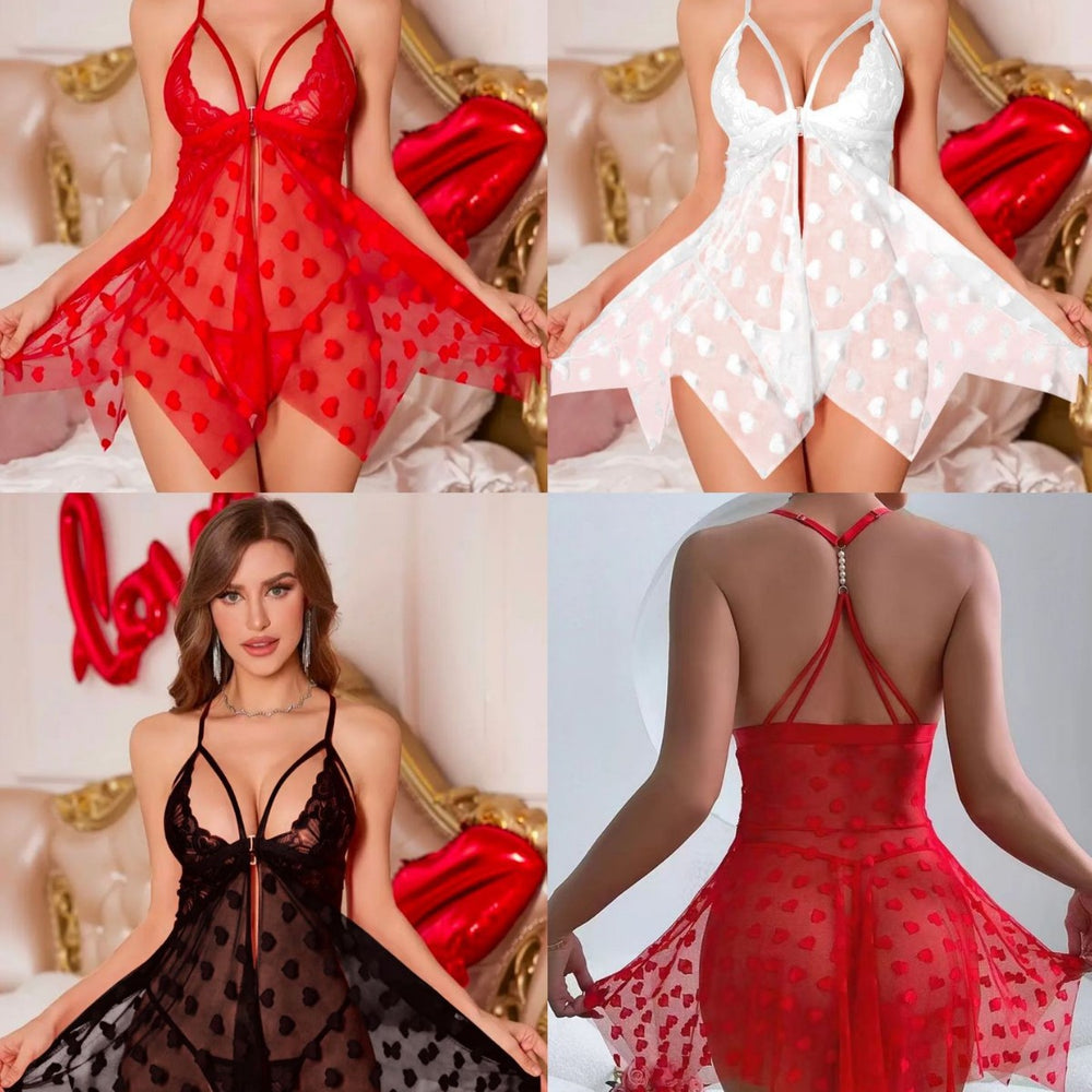fashionnew arrivalsexyintimatessexy women's heart mesh suspender skirt nightgown pajamas sexysuit