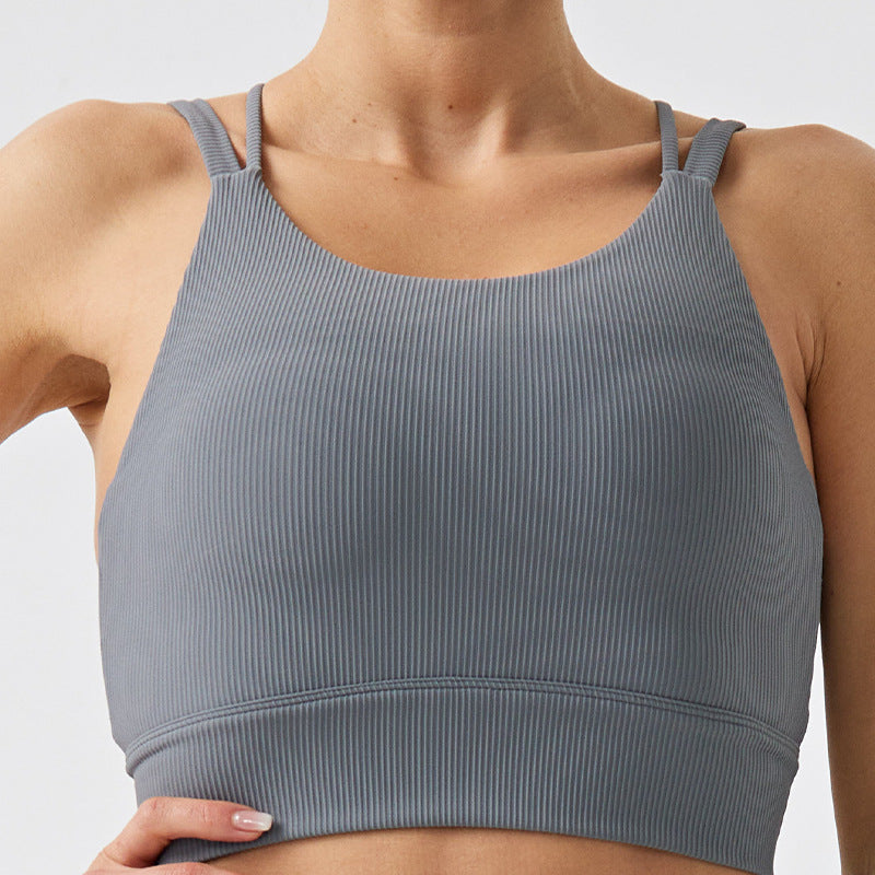 Fashion cross-border environmental-friendly mid-length fitness vest cross shoulder strap high collar sports tops beautiful back sports vest intimates