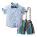 New in stock: summer boys' british style outfit - short sleeve shirt & striped overalls gentleman's first birthday suit