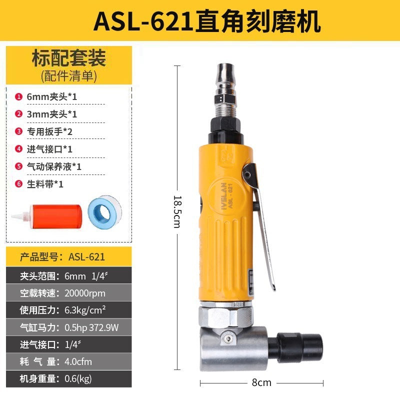 Aslan 90 degree engraving mill industrial right angle wood engraving elbow grinding sander 3mm6mm pneumatic polishing machine