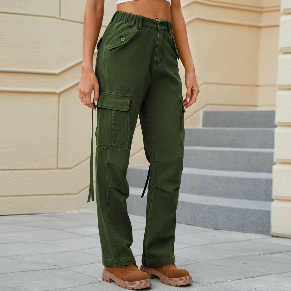 European and american cross-border women's spring/summer new arrivals:  independent store washed cargo pants with ribbon detail, denim casual trousers