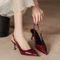Women's high heels: new 2025 collection - metallic stiletto pointed-toe thong sandals, sexy red patent leather closed-toe heels for the modern woman