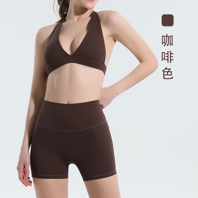 European and american halter sports bra and high-waisted tummy control butt-lifting leggings set - quick-dry summer yoga outfit with padded bra - wholesale