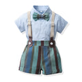 K-stylesummersuit boysfashionable shirt short-sleeved stripes pants suspenders kids summer clothing thin handsome trendy children's clothing