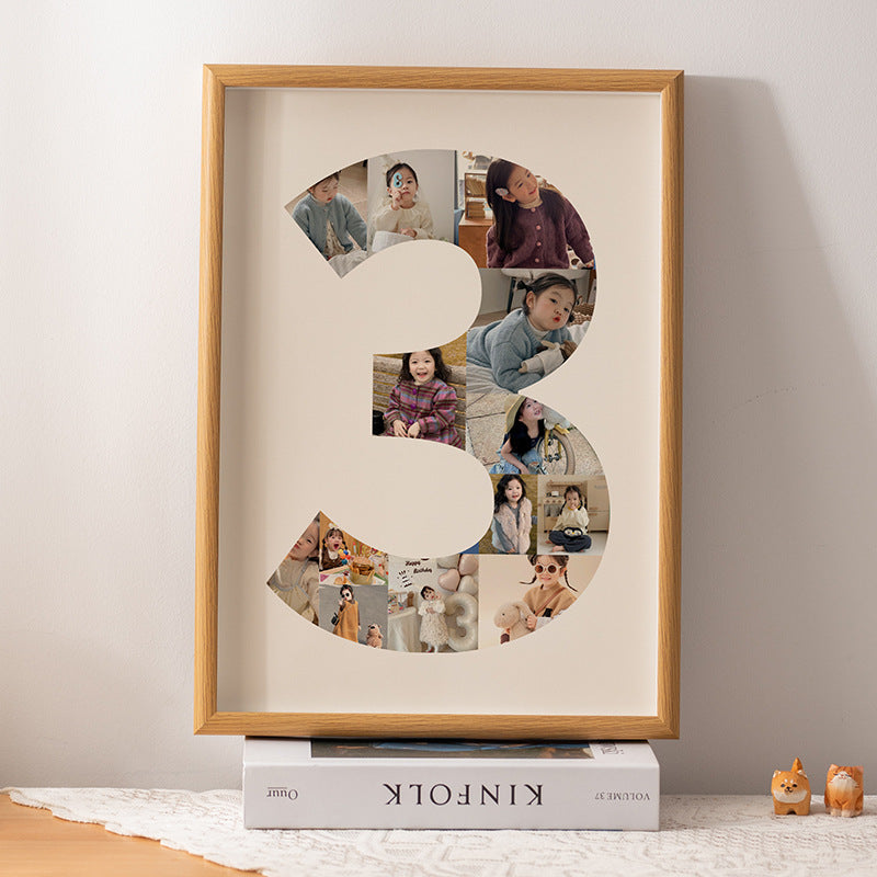 One-year-old commemorative photo frame photo DIY growth record couple baby birthday table number 2 puzzle frame