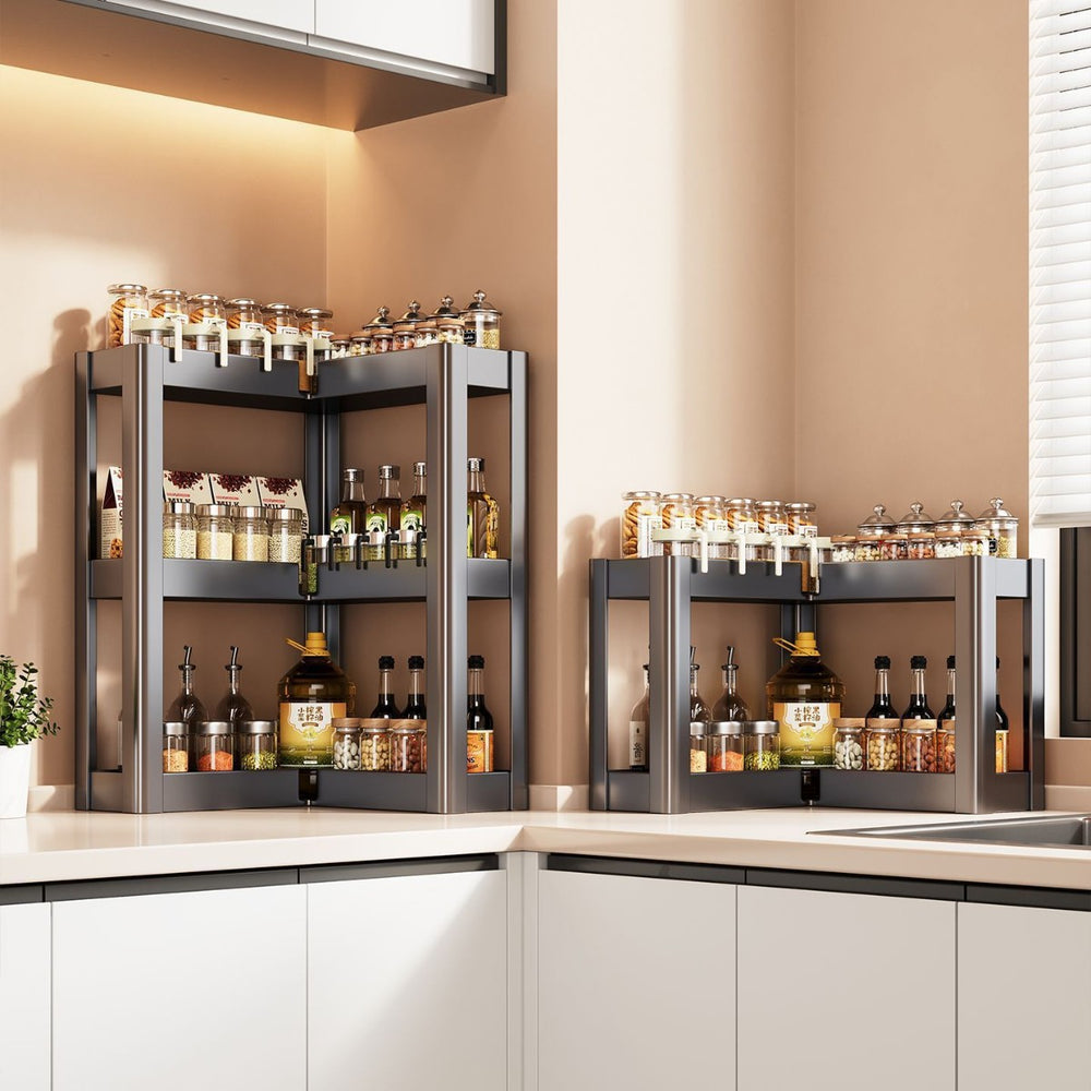 Kitchen corner spice rack - 2025 new multifunctional 90-degree countertop corner spice organizer
